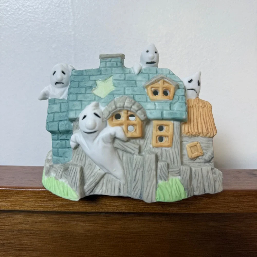 Vintage K-Mart Ceramic Halloween Candle‎ Holder Haunted House Tealight Display
